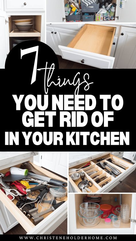 Is your kitchen feeling cluttered? Discover the 7 things you need to get rid of for a more organized and efficient space. From expired foods to unused gadgets, these tips will help you simplify and refresh your kitchen. Click now to find out what to declutter today! Declutter Kitchen Cabinets, Kitchen Declutter Organizing Ideas, What To Declutter, Minimalist Living Tips, Quick Organization, Unique Kitchen Design, Kitchen Sink Organization, Kitchen Queen, Declutter Kitchen