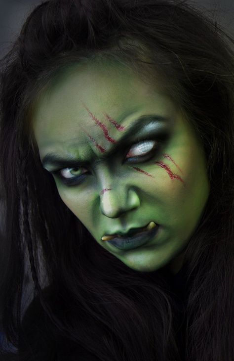 Orc Makeup, Female Half Orc, Female Orc, Larp Ideas, Perfect Cosplay, Orc Warrior, Show Makeup, Makeup Photo, Halloween Makeup Inspiration