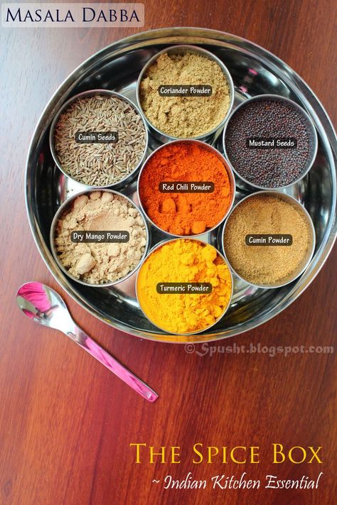 Indian Spice Box, Masala Dabba, Masala Powder Recipe, Masala Spice, Spice Mix Recipes, Homemade Spices, Indian Kitchen, India Food, Homemade Seasonings