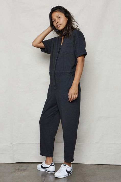 Vintage Black Hemp Boiler Suit Genderless Fashion, Hemp Clothing, Boiler Suit, Cotton Jumpsuit, Loose Knit, Long Jumpsuits, Black Women Fashion, Tulum, Heavy Weight