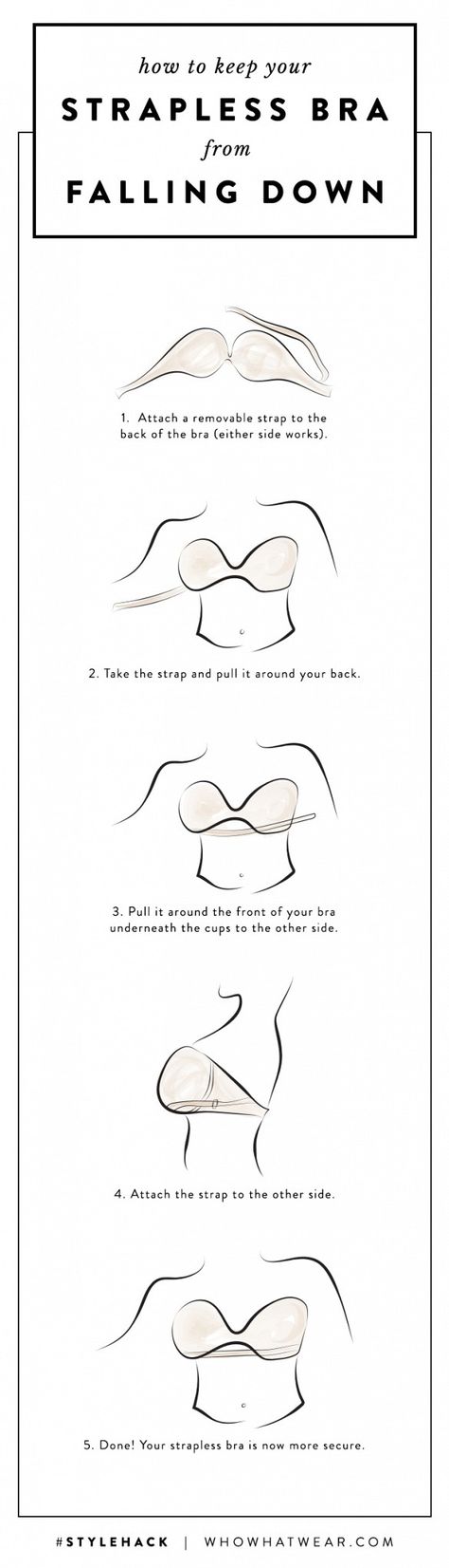 An Easy Trick to Keep Your Strapless Bra From Falling Down via @WhoWhatWear - Makes so much sense! #stylehack Strapless Bra Hacks, Prom Tips, Strapless Backless Bra, Mode Tips, Bra Hacks, Zuhair Murad, Clothing Hacks, Marchesa, Strapless Bra