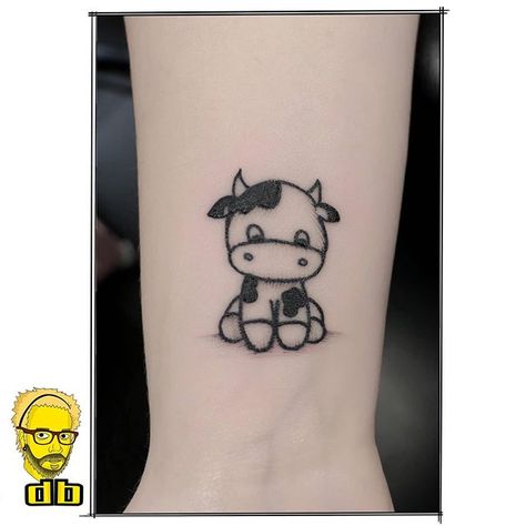 Cow Tattoo With Flowers, Tattoos Cow, Tiny Cow Tattoo, Emoji Tattoo, Tattoo With Flowers, Pig Tattoo, Cute Matching Tattoos, Intense Emotions, Cow Tattoo