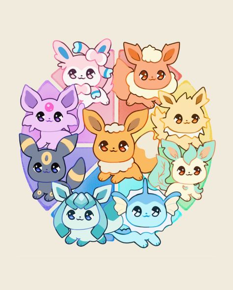 [ eeveelution colour wheel 🌈] I realise I never joined the colour wheel trend but the eevees fit so perfectly ✨ ——————————————————— #pokemonfanart #pokemonday2024 #pokemonart #fanart #eeveelution #eeveelutionfanart #colourwheel #colourwheelchallenge #pokemonfan Eeveelutions Fanart, Different Eeveelutions, Pokemon Art Eeveelutions, Evee Pokemon Icon, Pokémon Evee Evolution Wallpaper, Fan Made Eeveelutions, Eveloution Eevee Evolutions, Evee Evolution, Eevee Cute