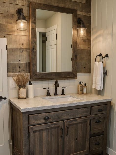 Rustic Farmhouse Bathroom, Rustic Bathroom Vanities, Cabin Bathrooms, Rustic Bathroom Designs, Bathroom Farmhouse Style, Casa Country, Country Bathroom, Rustic Bathroom Decor, Rustic Bathrooms