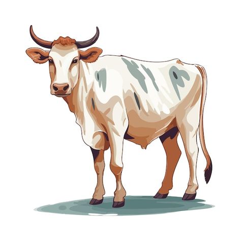 Vector a cow with horns is standing on t... | Premium Vector #Freepik #vector Cow Standing Up Drawing, Cow Illustration Drawing, Cow With Horns, Working Inspiration, Cow Vector, Cow Illustration, Cow Horns, Cow Art, A Cow