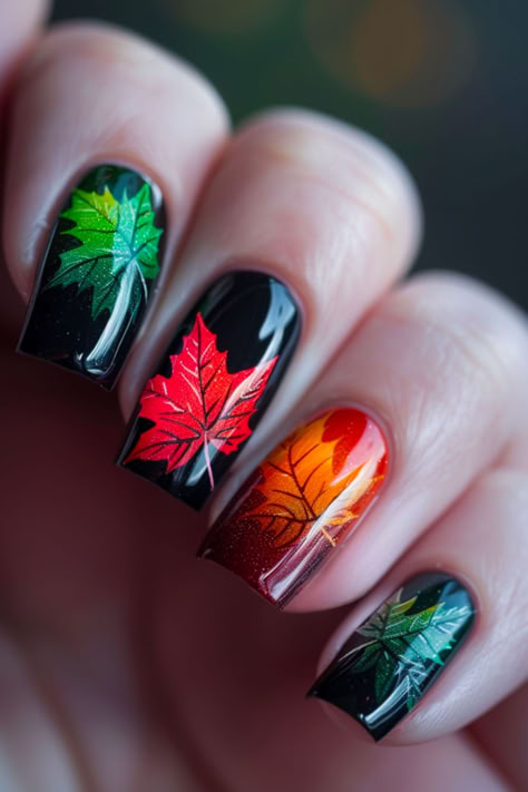 Maple Leaf Ombre Nail Design Ideas For November Ombre Nail Art Designs Classy, Unusual Nails, Leave Nails, Nagellack Trends, November Nails, Fall Nail Art Designs, Thanksgiving Nails, Leaves Fall, Nail Forms