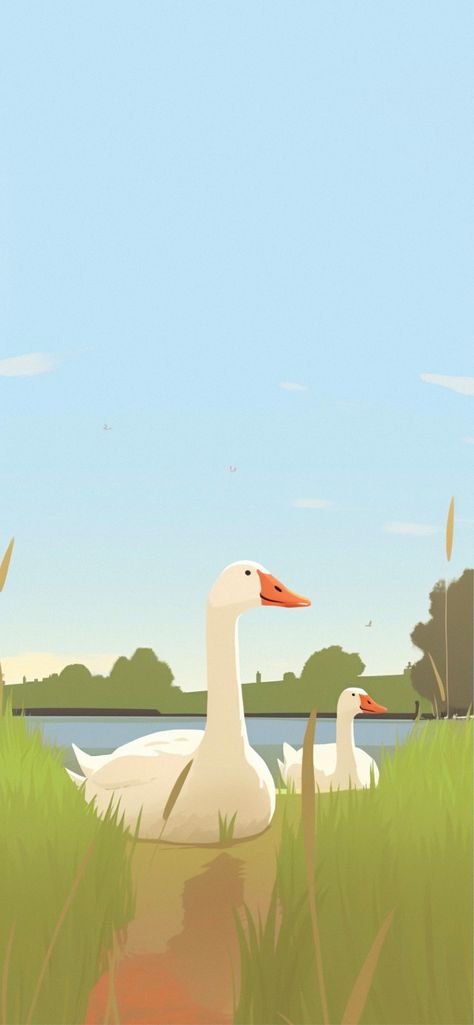 Goose Aesthetic, Goose Wallpaper, Untitled Goose Game, Lake Aesthetic, Goose Game, Aesthetic Lake, Duck Wallpaper, Game Wallpaper Iphone, Sky Background