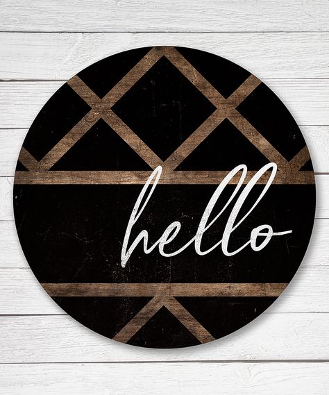 Black 'Hello' Circle Wood Framed Wall Art. Bring welcoming style into your space with this framed wall art. The neutral palette blends effortlessly for easy decor pairing.Full graphic text: Hello.WoodReady to hangMade in the USA Door Hangers Diy, Door Signs Diy, Wooden Door Signs, Round Wood Sign, Wood Door Hangers, Diy Wood Signs, Wood Circles, Diy Door, Cricut Projects Vinyl