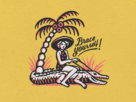 Greeting From Florida Joshua Noom, Florida Tattoos, Retro Tattoos, Vintage Florida, 로고 디자인, Vintage Graphics, Graphic Design Inspiration, Drawing Inspiration, Alligator