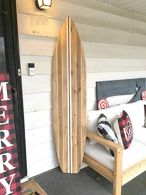 Amazon.com: Large 6 foot wood Surfboard Wall Art Light Vintage stained style with stripes : Handmade Products Surf Board Bar, Beach Theme Living Room, Wood Surfboard, Vintage Surfboards, Themed Kids Room, Wooden Surfboard, Surfboard Wall Art, Surfboard Wall, Blonde Wood