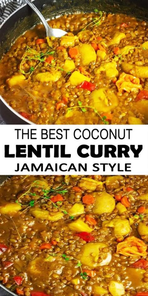 Curry Jamaican, Coconut Lentil Curry, Lentil Curry Recipes, Coconut Curry Sauce, Jamaican Cuisine, Jamaican Dishes, Green Lentils, Lentil Curry, Tasty Vegetarian Recipes