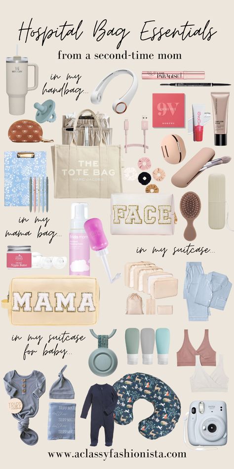 HOSPITAL BAG ESSENTIALS || WHAT I'M PACKING AS A SECOND-TIME MOM | A Classy Fashionista Mommy Essentials New Moms, Hospital Bag Checklist Minimal, Newborn Hospital Essentials, Mama Hospital Bag, Labor Delivery Bag, Best Hospital Bag For Mom To Be, Hospital Essentials For Delivery, What To Take To The Hospital For Labor, What’s In My Hospital Bag