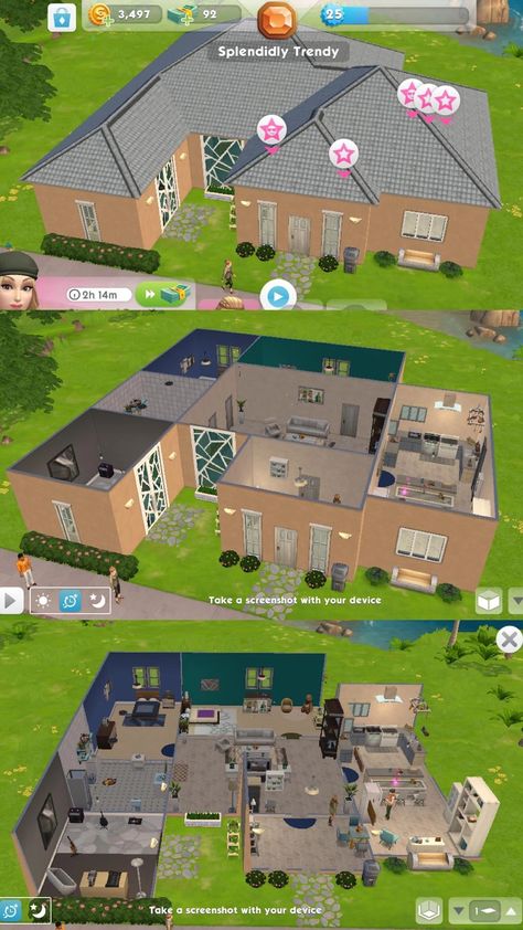 Mobile House Ideas, House Design 1 Floor, Earth Tone House, Sims Mobile House Ideas, The Sims Mobile, Mobile House, Sims Mobile, Sims 4 Cheats, Sims Freeplay Houses