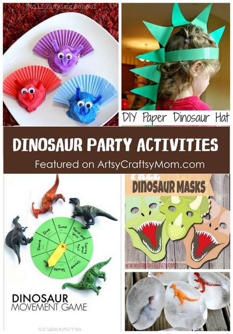 Diy Dinosaur Party Games, Jurassic Park Party Games, Dinosaur Birthday Party Games, Kids Dinosaur Games, Diy Dinosaur Decor, Dino Party Games, Birthday Party Craft Ideas, Dinosaur Party Activities, Party Craft Ideas