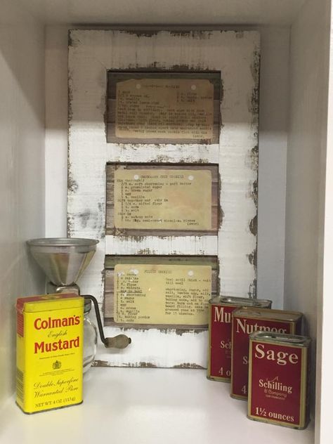 Displaying Old Recipes, Old Recipe Display Ideas, How To Display Old Recipe Cards, Framing Old Recipes Grandmothers, Framing Old Recipes Wall Art, Recipe Display Ideas, Rustic Picture Frames, Old Hands, Food Displays