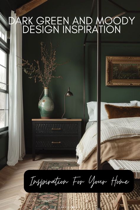 Explore the allure of dark moody green interiors, perfect for adding a sophisticated and calming vibe to any space. From plush velvet sofas to dramatic chandeliers, dark moody green brings depth and richness to living rooms, bedrooms, kitchens, and more. Discover how to transform your home with this chic, versatile hue, paired with rich textures and elegant accents. Get inspired and elevate your decor with our design tips!

#DarkMoodyGreen #InteriorDesign #HomeDecor #ChicSpaces #MoodyInteriors Green Cozy Bedroom, Deep Green Wall, Moody Master, Green Bedroom Paint, Moody Vibes, Green Dining Room, Open Concept Home, Home Library Design, Kitchen Remodel Design