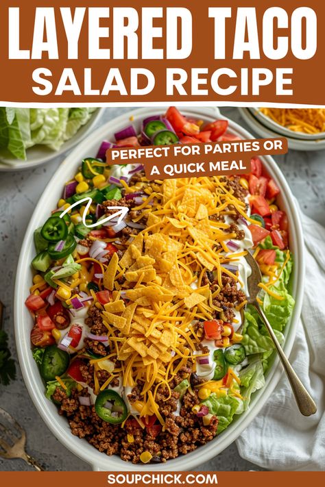 Layered Taco Salad Recipe for Ultimate Flavor Taco Salad Dip Layered, Mexican Inspired Salad, 7 Layer Taco Salad, Layered Taco Salad Recipe, Taco Salad Bar, Layered Taco Salad, Taco Salad Dip, Chicken Taco Salad Recipe, Layered Taco Salads