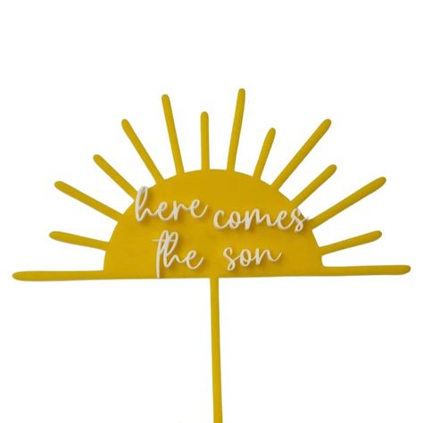 PRICES MAY VARY. Cake Topper Here Comes the Sun Acrylic is 1/8" thick and stick is about 3-4". Custom sizes are available upon request Introducing our delightful "Here Comes the Son" cake topper, the perfect addition to any celebration honoring the arrival of a new baby boy. Made from high-quality, food-safe materials, this charming topper will add a touch of whimsy and joy to your cake. Crafted in elegant script, the words "Here Comes the Son" are delicately cut from high-quality acrylic and mo Her Comes The Son Baby Shower Ideas, Here Comes The Son Diaper Cake, Little Sunshine Baby Shower Ideas, Here Comes The Son Baby Shower Cake, Here Comes The Son Baby Shower Ideas, Here Comes The Sun Cake, Here Comes The Son Cake, Here Comes The Son Baby Shower Theme, Sunshine Cake Topper