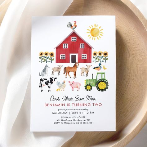 $1.98 | Farm Barnyard Animals Birthday Invitation #farmbirthdayinvitation #farmanimals #barnyardanimals #tractorbirthday #cowpighorsechickengoat #1st2nd3rdbirthday #kidsbirthday #farmbirthdayinvite #digitaldownload #oinkcluckbaamoo Birthday Cow, Animals Birthday Invitation, Farm Invitation, 77th Birthday, Farm Birthday Invitation, Farm Theme Birthday, Animal Birthday Invitation, Farm Animals Birthday Party, Tractor Birthday