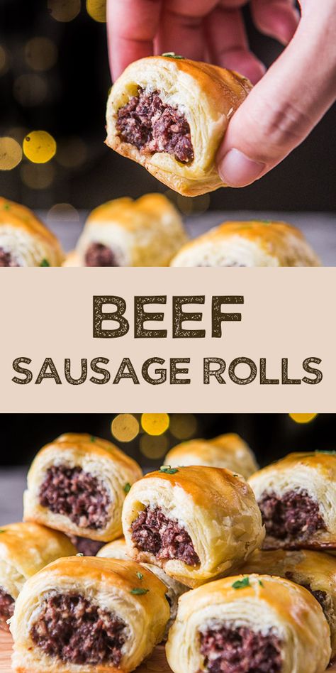 Beef sausage rolls made from beef with puff pastry. Perfect for snack, breakfast, and party appetizer. Kids will love these delicious savory sausage rolls. You only need ground beef, simple spices, and puff pastry for the main ingredients. Beef Sausage Rolls, Beef Pastry, Sausage Rolls Puff Pastry, Appetizers Mexican, Beef Sausage Recipes, Mexican Appetizer, Pastry Rolls, Beef Rolls, Delicious Chili Recipe