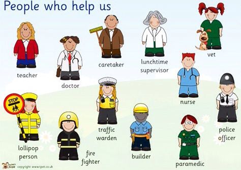 People who help us Community Helpers Pictures, Community Helpers Preschool Activities, Community Jobs, Animals Name In English, Community Helpers Theme, Community Workers, People Who Help Us, Eyfs Activities, Teacher's Pet