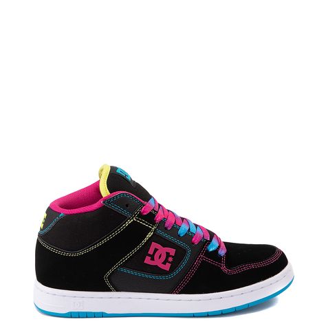 Womens DC Manteca 4 Hi Skate Shoe - Black / Neon Multicolor | Journeys Dc Skate Shoes, Dc Skate, Skate Style, Skate Shoe, Shoe Black, Black Neon, Dc Shoes, Dc Sneaker, Shoe Size Chart