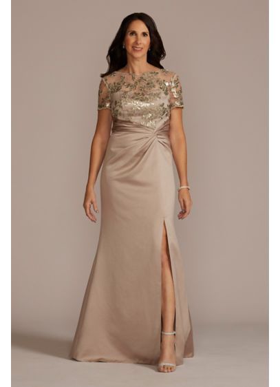 Satin Sheath Gown with Lace Illusion Neck D40NY2131 Grooms Mom Dress, Summer Mother Of The Bride Dresses, Dress For The Wedding, Mother Of The Groom Gowns, Planning Party, Mothers Gowns, Mob Dress, Mother Of The Bride Dresses Long, Mother Of The Bride Gown