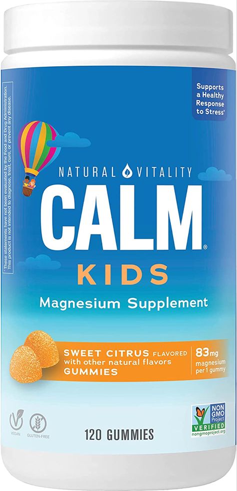 Natural Vitality Calm, Magnesium Citrate Kids Supplement, Stress Relief Gummies, Supports a Healthy Response to Stress, Gluten Free, Vegan, Sweet Citrus, 120 Gummies Magnesium For Kids, Calm Magnesium, Magnesium Powder, Magnesium Supplement, Calm Kids, Natural Calm, Magnesium Citrate, Sweet Citrus, Mixed Berries