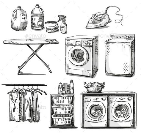 Laundry Objects Furniture Design Sketches, Perspective Drawing Architecture, Interior Architecture Drawing, Arte Peculiar, Interior Design Drawings, Interior Design Sketches, Object Drawing, Industrial Design Sketch, Architecture Concept Drawings