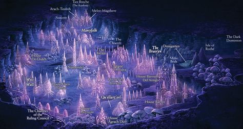 Menzoberranzan Map, Lolth Drow Aesthetic, Drow City, Dnd Environment, Dnd Scenery, Mroczny Elf, Dungeon Art, Drizzt Do Urden, Dwarven City