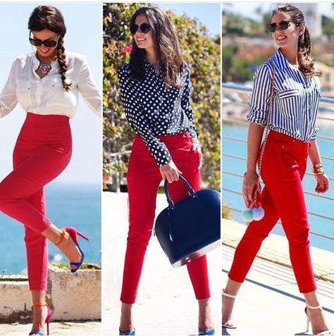 La versatilidad que le puedes dar a una sola prenda Red Pants Outfit, Mode Tips, Summer Work Outfits, Outfit Trends, Red Pants, Pinterest Outfits, Casual Work Outfits, Work Outfits Women, Professional Outfits