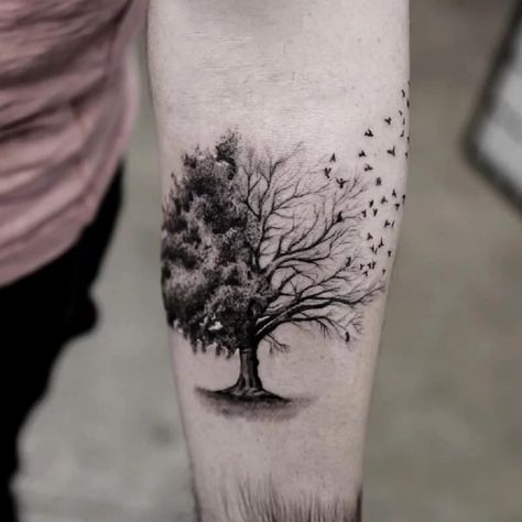 Surreal Tree into Flock of Birds Maple Tree Tattoos, Tree Tattoo Meaning, Tree Tattoo Arm, Tattoo Son, Oak Tree Tattoo, Tattoo Tree, Family Tree Tattoo, Tree Tattoo Designs, Tree Of Life Tattoo