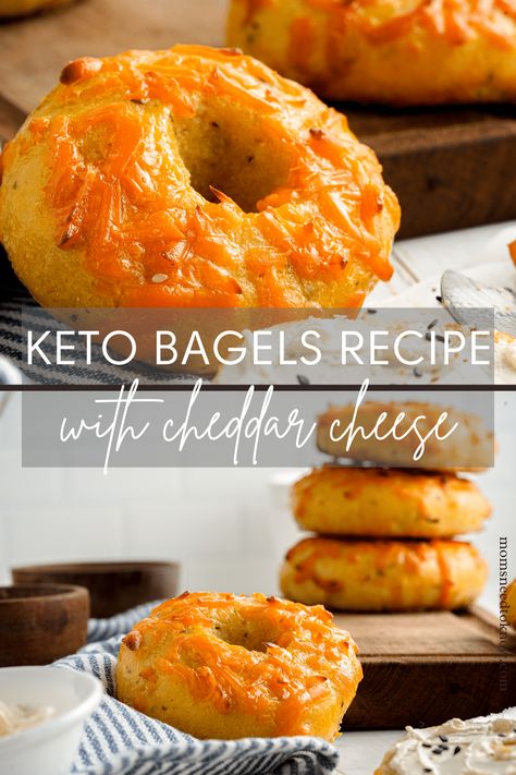 This keto bagels recipe makes the best gluten-free low carb bagels! They are chewy, delicious, easy to make, and are ready in less than an hour! Top them with cheddar cheese, everything bagel seasoning, sesame seeds...or use your imagination! #ketorecipes #ketobaking #ketoliving #glutenfree #healthyliving #almondflour Keto Bagels Recipe, Low Carb Bagel, Bread Replacement, Bagels Recipe, Low Carb Bagels, Gluten Free Bagels, Keto Bagels, Homemade Bagels, Bagel Recipe