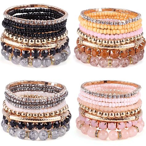 PRICES MAY VARY. 🌟【Affordable Set】: One set comes with 4 sets (32 pcs) bohemian style multilayer beaded bracelets for women, reasonable price to purchase. A set of bracelets can add some color to your daily wear. Different style clothes should mathch different style jewelries. You can wear the whole set or choose some pieces to wear. Up to U! 🌟【Premium Quality】: These multicolors bead bracelets made from environmental alloy and crystal bead match tassels. Friendly to sensitive skin, we are com Bracelets Layered, Stone Beaded Bracelets, African Beaded Bracelets, Bohemian Beaded Bracelet, Beaded Braclets, Bracelet Inspo, Bracelet Sets, Bohemian Bracelet, Bohemian Accessories