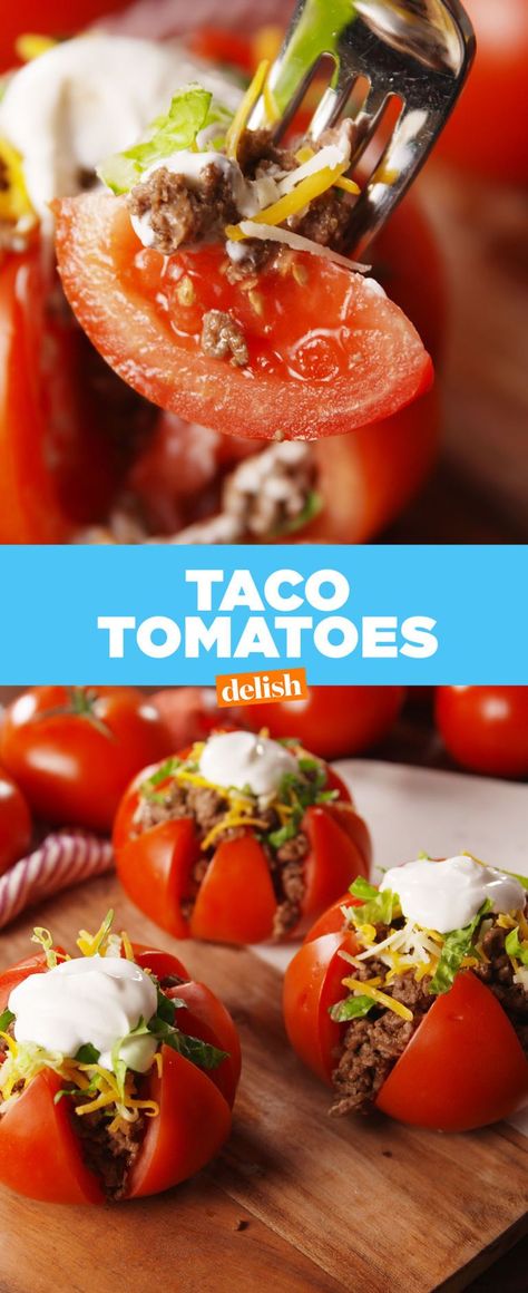 Taco Tomatoes Are Our New Favorite Low Carb Hack Taco Tomatoes, Low Carb Taco, Fingerfood Party, Keto Foods, Easy Cheap, Low Carb Dinner, Tomato Recipes, Taco Seasoning, No Carb Diets