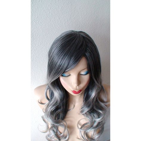 Gray Ombre Wig Gray Color Hair Long Curly Hairstyle With Long Side... ($140) ❤ liked on Polyvore featuring beauty products, haircare, hair styling tools and curly hair care Gray Color Hair, Curly Hair Side Bangs, Hair Side Bangs, Hair Long Curly, Silver Ombre Hair, Grey Hair Care, Black Grey Ombre, Side Bangs Hairstyles, Ombre Wig