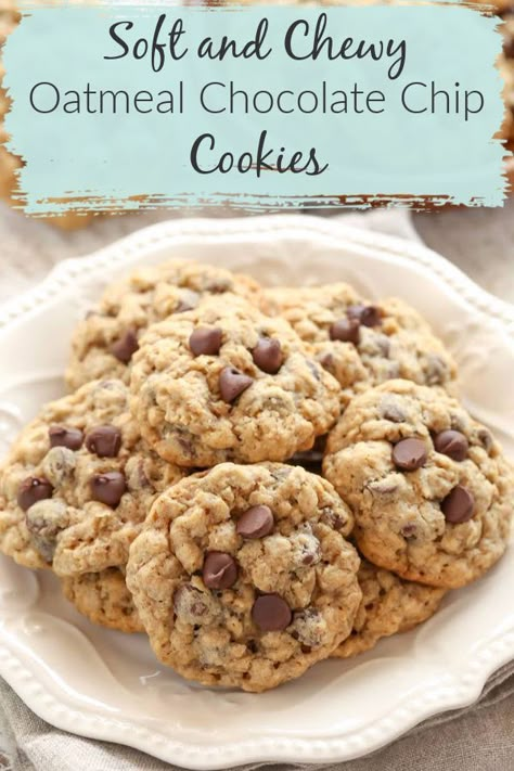 These Oatmeal Chocolate Chip Cookies are packed with oats and chocolate chips. They are incredibly soft and chewy cookies. These oatmeal chocolate chip cookies are so easy to make and out of this world delicious! #oatmeal #chocolate #soft #chewy #cookies #oatmealchocolatechip #dessert #livewellbakeoften Oat Chocolate Chip Cookies, Chewy Oatmeal Chocolate Chip Cookies, Oatmeal Chocolate Chip Cookie Recipe, Oatmeal Cookies Chewy, Oatmeal Chocolate Chip, Speed Internet, Oat Cookies, Oatmeal Cookie Recipes, Oatmeal Chocolate