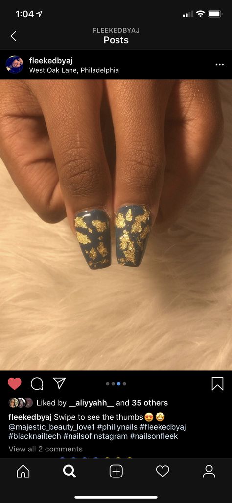 Blue Gel Polish, Blue Gel, Gold Flakes, Nails On Fleek, Nail Tech, The Golden, Gel Polish, Royal Blue, Nail Designs