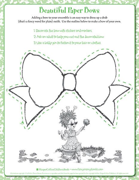 Fancy Nancy Printable Activities | FancyNancyWorld.com Bow Printable, Fancy Nancy Party, Toddler Art Projects, Paper Bow, Theme Days, Author Studies, Fancy Nancy, Fun Printables, Subscription Gifts