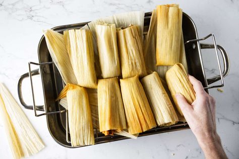 How To Cook Tamales: 3 Ways to Steam Tamales How To Steam Tamales Without A Steamer, How To Steam Tamales, Tamales Instant Pot, How To Cook Tamales, Steaming Tamales, Vegetarian Tamales, Instant Pot Steam, Homemade Tamales, Turkey In Roaster