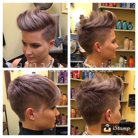 “I'm sorry I'm not sorry!! Cooled down the lavender and cut a ton more off @sky_eyes_ #hair #haircut #hardpart #haircolor #hairstyle #hairstylist…” Anne Hathaway Pixie, Pixie Mohawk, Short Sides Haircut, Side Haircut, Faux Hawk, Funky Hairstyles, Edgy Hair, Shaved Sides, Haircut And Color