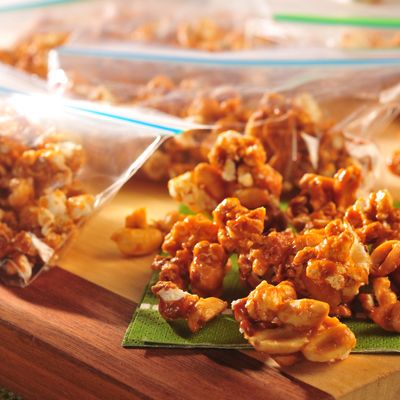 Butterscotch Popcorn Crunchies | Toll House Butterscotch Popcorn, Popcorn Recipes, Cooking Spray, Snack Treat, Chex Mix, All Recipes, Vegetarian Cooking, Snack Mix, Roasting Pan