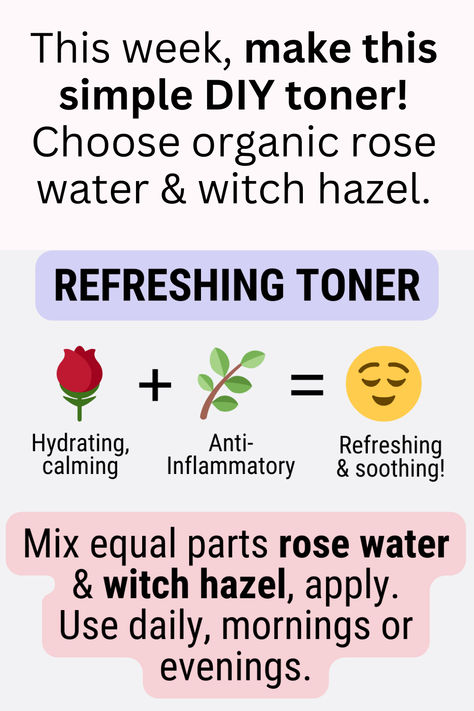 This DIY toner combines rose water and witch hazel for a facial treat suitable for all skin types, including dry skin, oily skin, and acne-prone skin. Not only does it moisturize and soothe, but it also helps balance and clarify, making it the perfect addition to your skincare routine. Ditch expensive toners and embrace natural beauty with this homemade solution, please. Diy Toner, Witch Hazel Toner, Embrace Natural Beauty, Dry Skin Care Routine, Diy Beauty Recipes, Dry Skin Care, Witch Hazel, Beauty Recipe, Rose Water