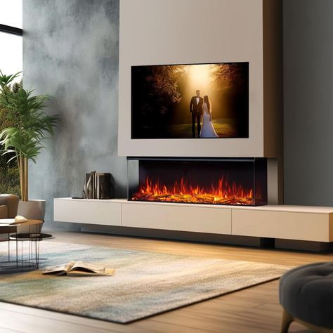 FLAMME Knighton Platinum Smart Inset Media Wall Electric Fireplace 1-2-3 sided View Compatible with Alexa and Google Assistant Deep Fuel Bed Perfect for Media Wall Brayden Studio Size: 49.5 cm H x 130 cm W x 26 cm D Build In Electric Fireplace, Wall Electric Fireplace, Hallway Furniture Storage, Built In Electric Fireplace, Electric Fireplace Insert, Living Room Decor Fireplace, Hallway Furniture, Home Design Living Room, Media Wall