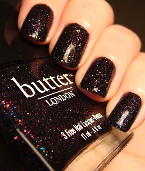 Dark Sparkly Nails, Butter London Nail Polish, The Black Knight, Nail Art Photos, London Nails, Black Knight, Nail Envy, Butter London, Sparkly Nails