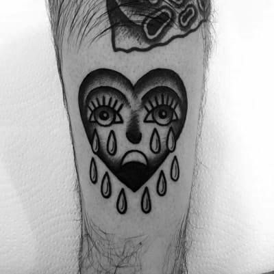 50 Crying Heart Tattoo Designs For Men - Cool Ink Ideas American Traditional Crying Heart, Bill Tattoo, Rad Tattoos, Traditional Heart Tattoos, Trad Tattoos, Black Heart Tattoos, Crying Heart, Timeless Tattoo, Kunst Tattoos