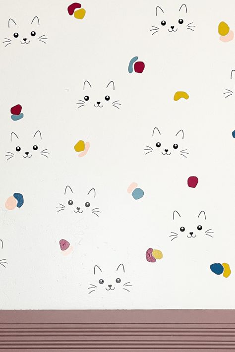 DIY Rainbow Cat Wall Decals using Cricut Vinyl | Honey Built Home Wall Decal Cricut Home Decor, Cricut Wall Decals, Vinyl Wall Decals Bedroom, Cat Themed Bedroom, Custom Wall Design, Rainbow Girls Room, Kitten Surprise, Cat Bedroom, Cat Wall Furniture