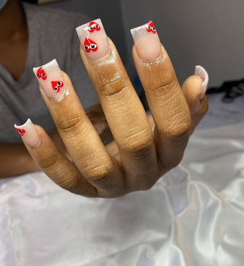 Cdg Nails Acrylic, Cdg Nails, Med Nails, Baddie Nails, Racun Shopee, Fully Booked, Short Square Acrylic Nails, Short Acrylic, Pearl Nails