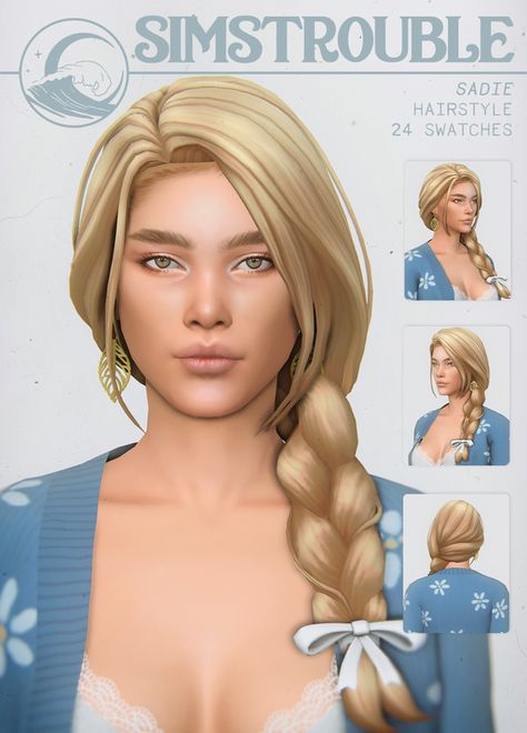 SADIE by simstrouble | simstrouble on Patreon Bow Overlay, Sadie Adler, Cc Hair, The Sims 4 Pc, Pelo Sims, The Sims 4 Packs, Hairstyle Names, Sims 4 Mm Cc, Tumblr Sims 4