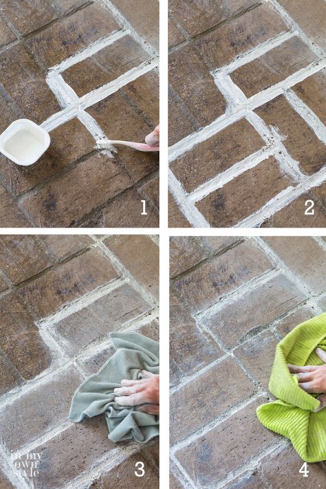 How to whitewash a brick floor for $14 using grout paint. Find out how easy it is to do this DIY floor painting project in an afternoon for a room this size. #brickflooring #brickfloormudroom #brickfloorfoyer #brickfloorkitchen #paintedfloor #whitewashbrick #DIYdecor Limewash Brick Floor, White Wash Brick Porch, White Wash Outdoor Brick, White Washed Brick Floor, Whitewash Saltillo Tile Floor, Painted Brick Flooring, White Wash Brick Floor, Painting Brick Floors, Whitewash Brick Floor